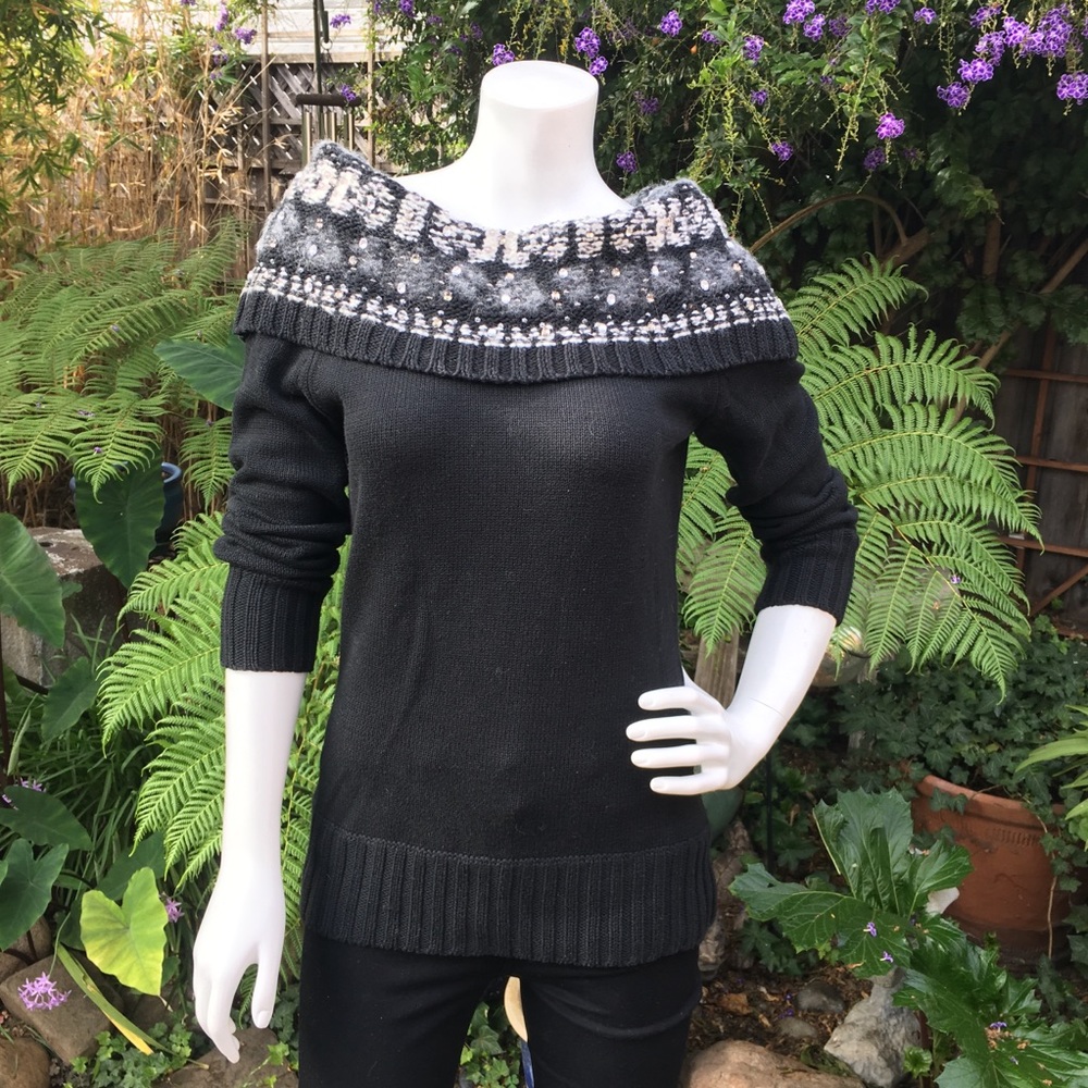 WHBM Holiday Cowl Neck Embellished Sweater